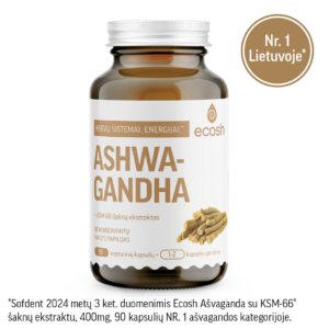 ECOSH AŠVAGANDA (Ashwagandha) su KSM-66® šaknų ekstraktu, 400mg, 90 kapsulių