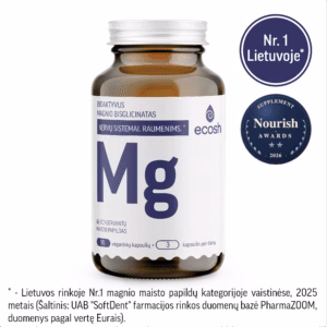 ECOSH bioaktyvus Magnis, bisglicinatas 90 mg, su vitaminu B6, 90 kapsulių