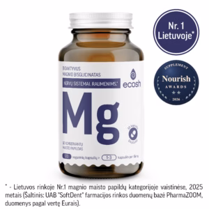 ECOSH bioaktyvus Magnis, bisglicinatas 100 mg, su vitaminu B6, 120 kapsulių
