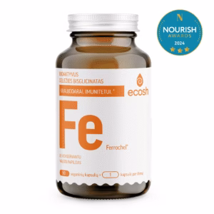 ECOSH bioaktyvi Geležis Ferrochel®, bisglicinatas 27 mg, su vitaminu C, 90 kapsulių
