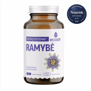 ECOSH Ramybė, su rodiolių ir pasiflorų ekstraktais bei aminorūgštimis, 90 kapsulių