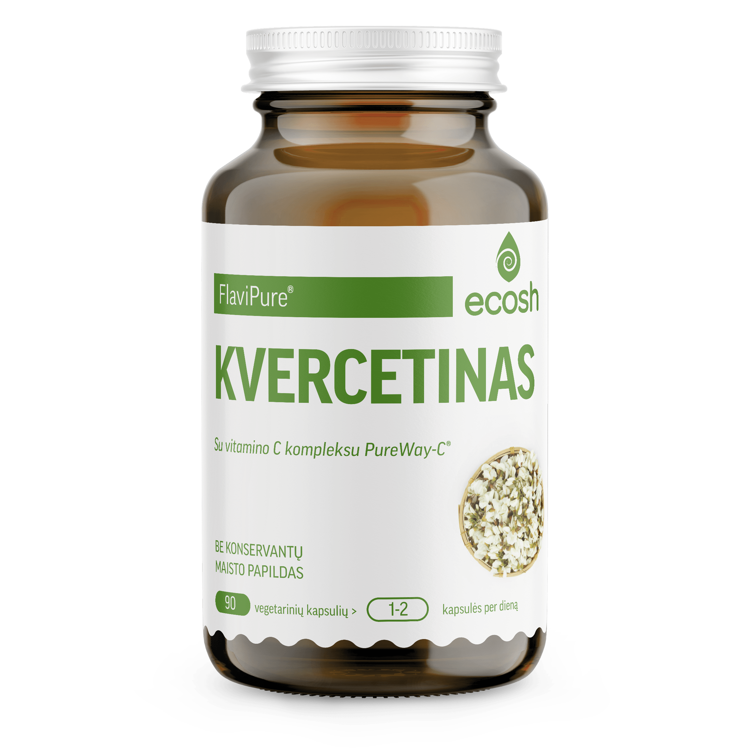 Kvercetinas FlaviPure® su vitamino C kompleksu, 90 kapsulių