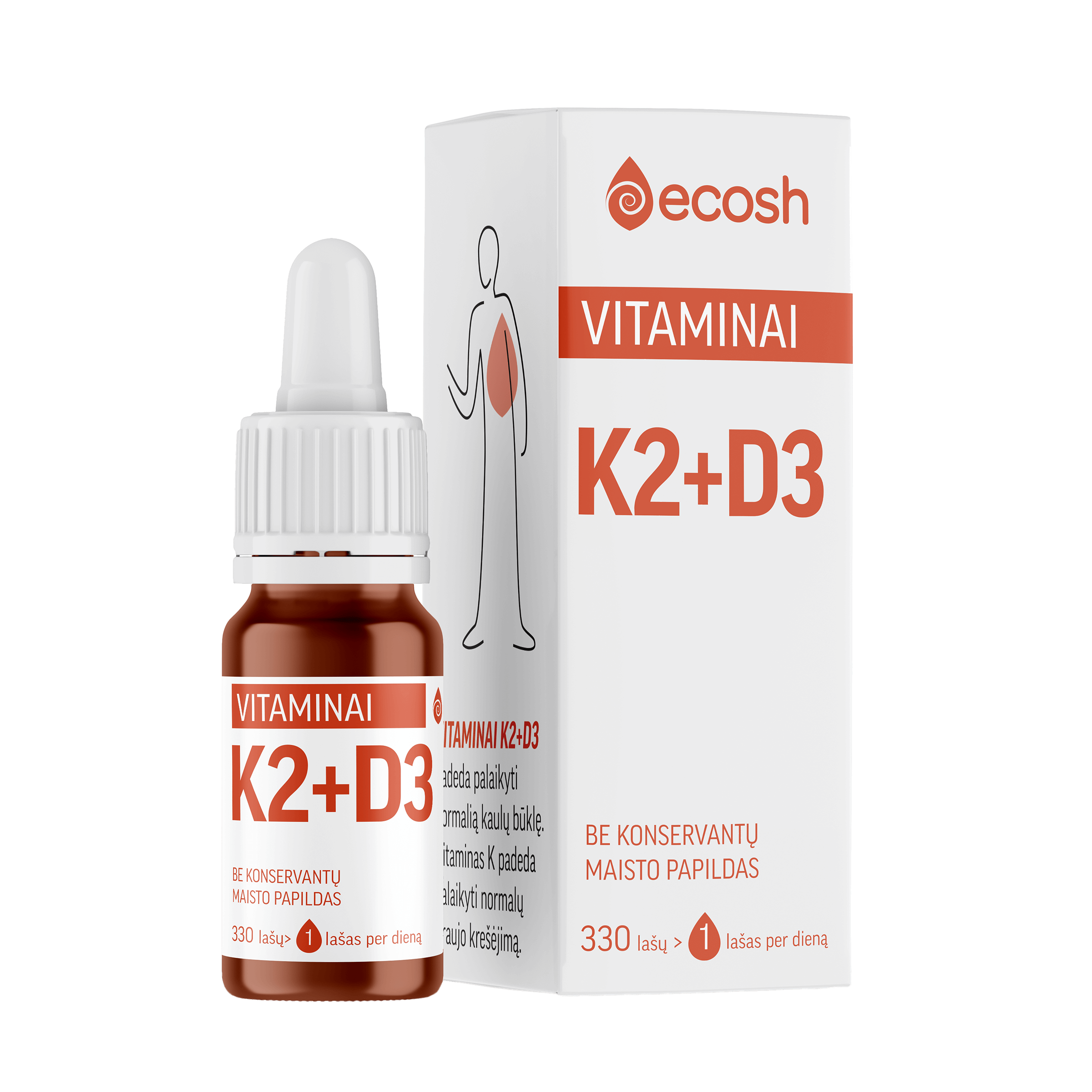 Vitaminai K2 (45μg) + D3 (2000IU, 50μg), 10ml