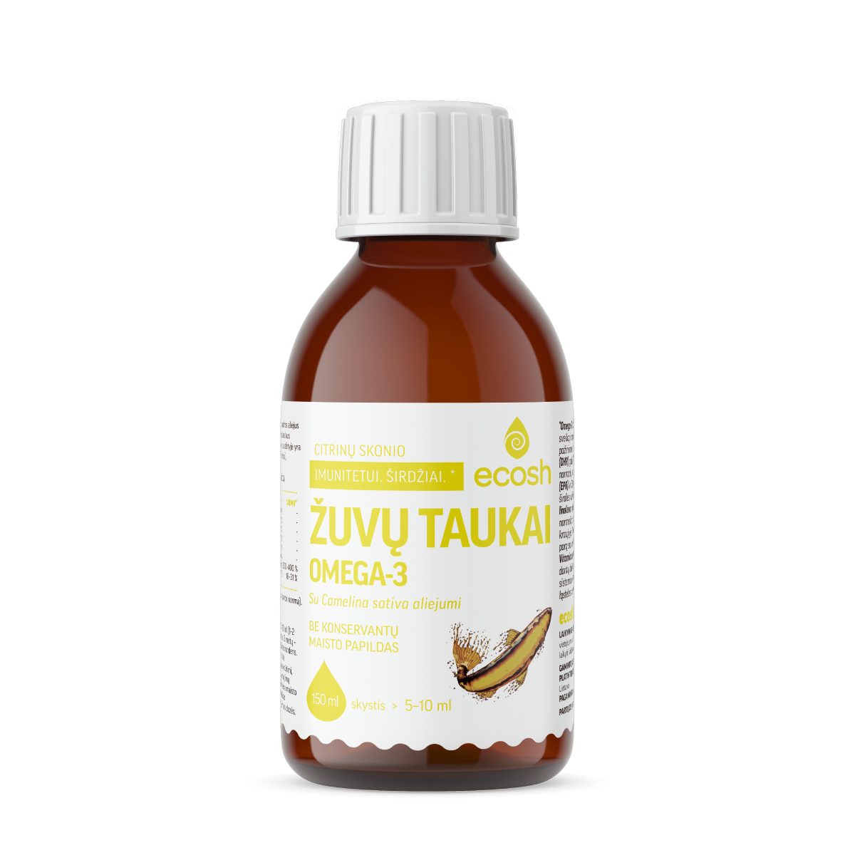 Žuvų taukai su Camelina sativa aliejumi, citrinų skonio, 150 ml