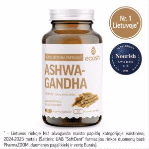 ECOSH AŠVAGANDA (Ashwagandha) su KSM-66® šaknų ekstraktu, 400 mg, 90 kapsulių