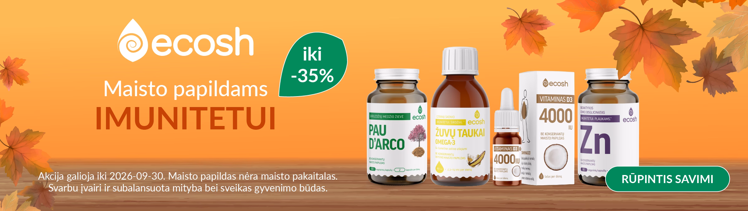 ECOSH maisto papildams imunitetui ir peršalimui – iki 35 % nuolaida.