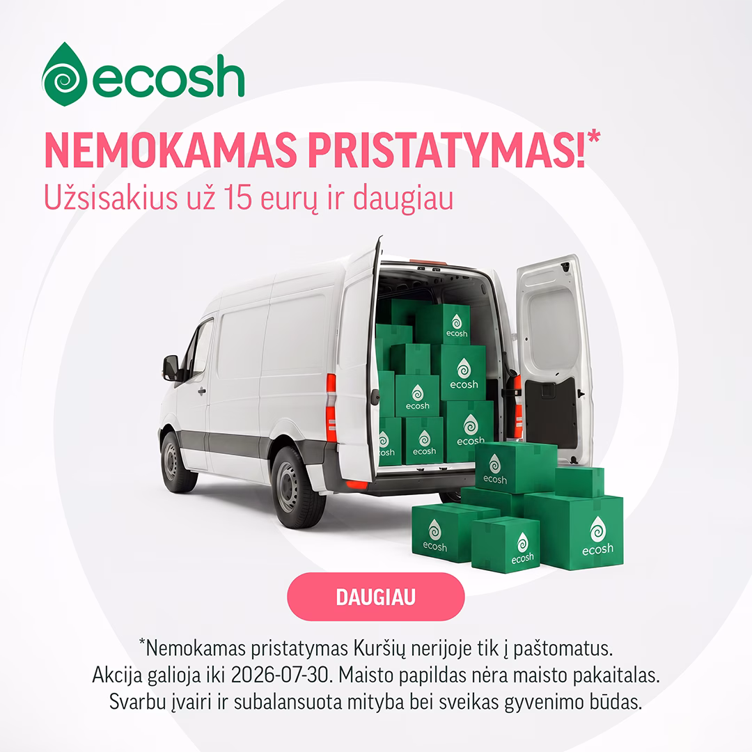 Ecosh Nemokamo pristatymo perkant už 15 eur. viuzualas - Mikroauttobusas pilnas Ecosh dėžių.