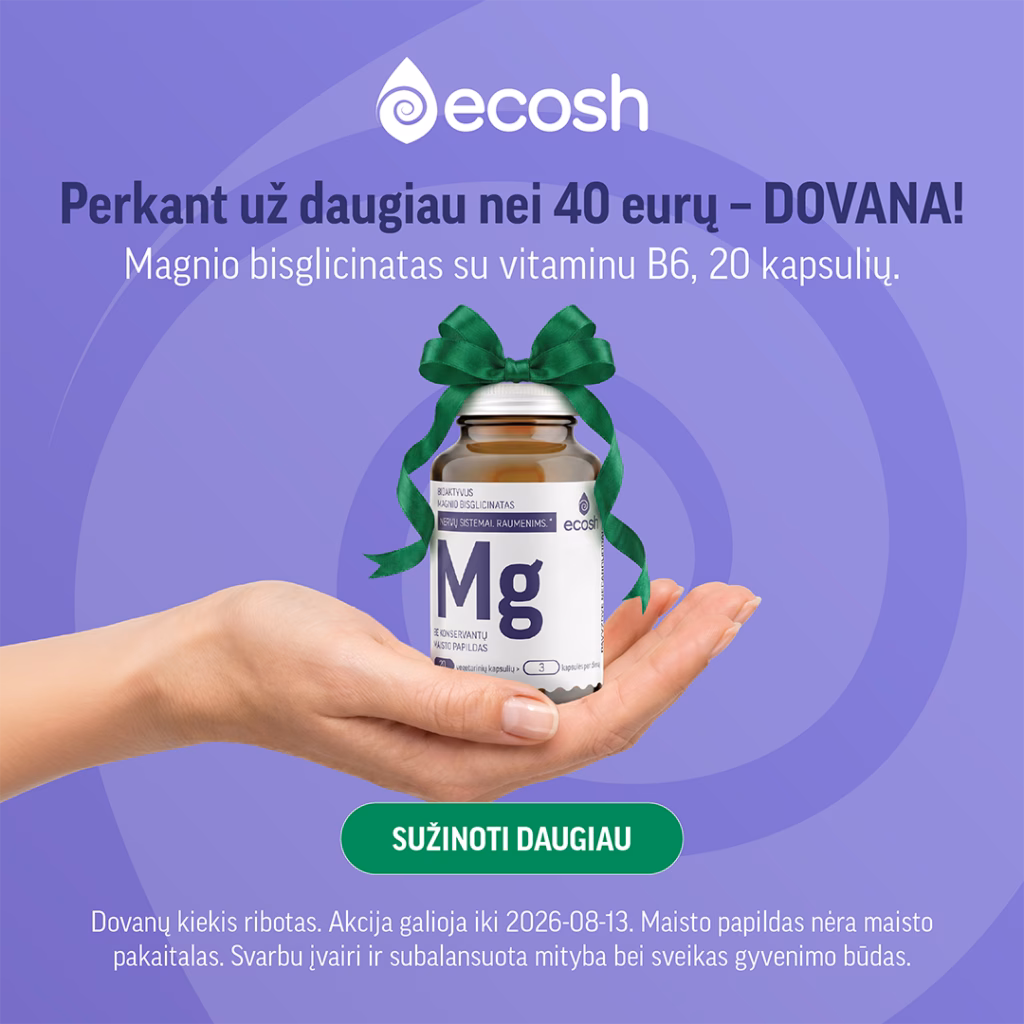 ECOSH vizualas - Perkant daugiau, nei už 40 eur. - Dovana: DOVANA: Bioaktyvus magnis bisglicinatas su vitaminu B6, 20 kapsulių.