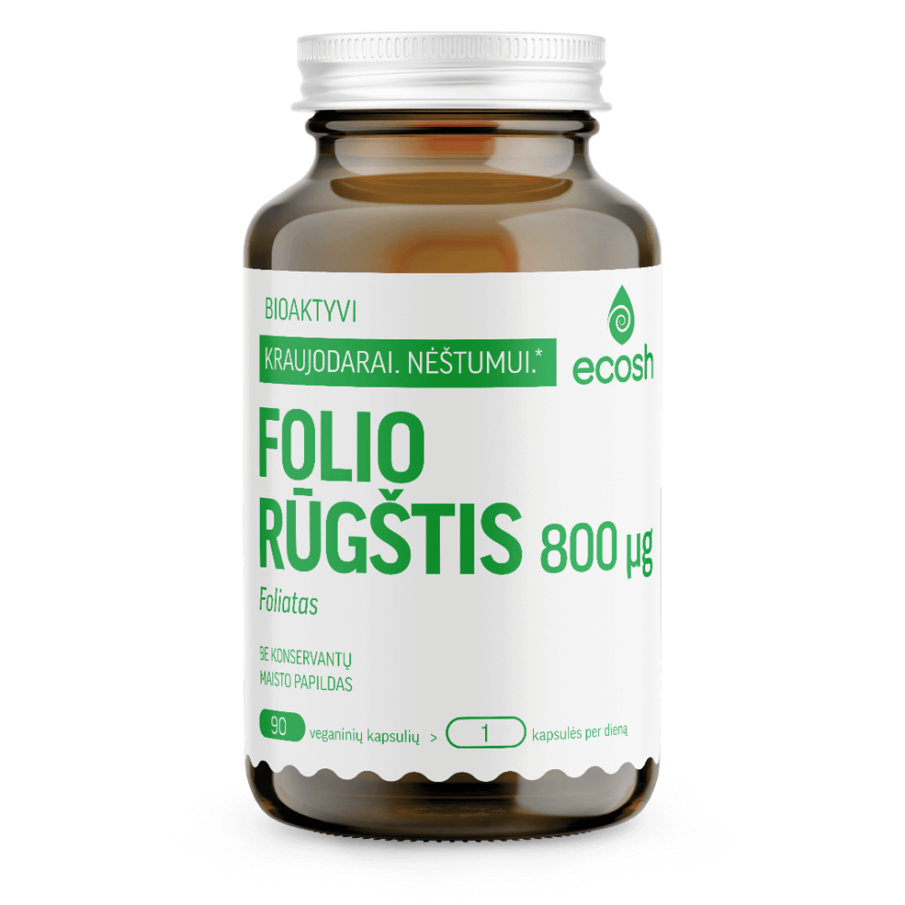 Bioaktyvi folio rūgštis (foliatas), 800µg, 90 kapsulių