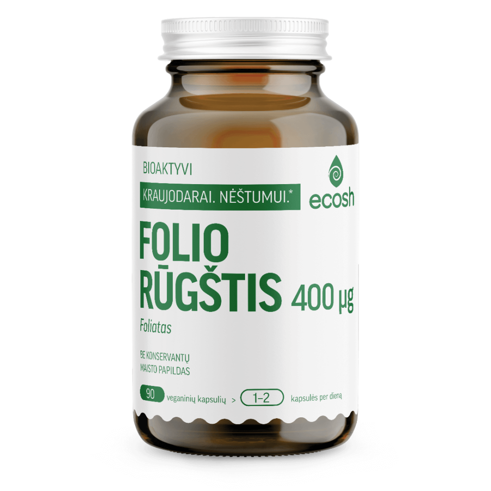 Bioaktyvi folio rūgštis (foliatas), 400µg, 90 kapsulių