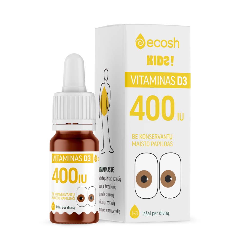 ECOSH Kids Vitaminas D3 su kokosų aliejumi 400 IU, 10ml