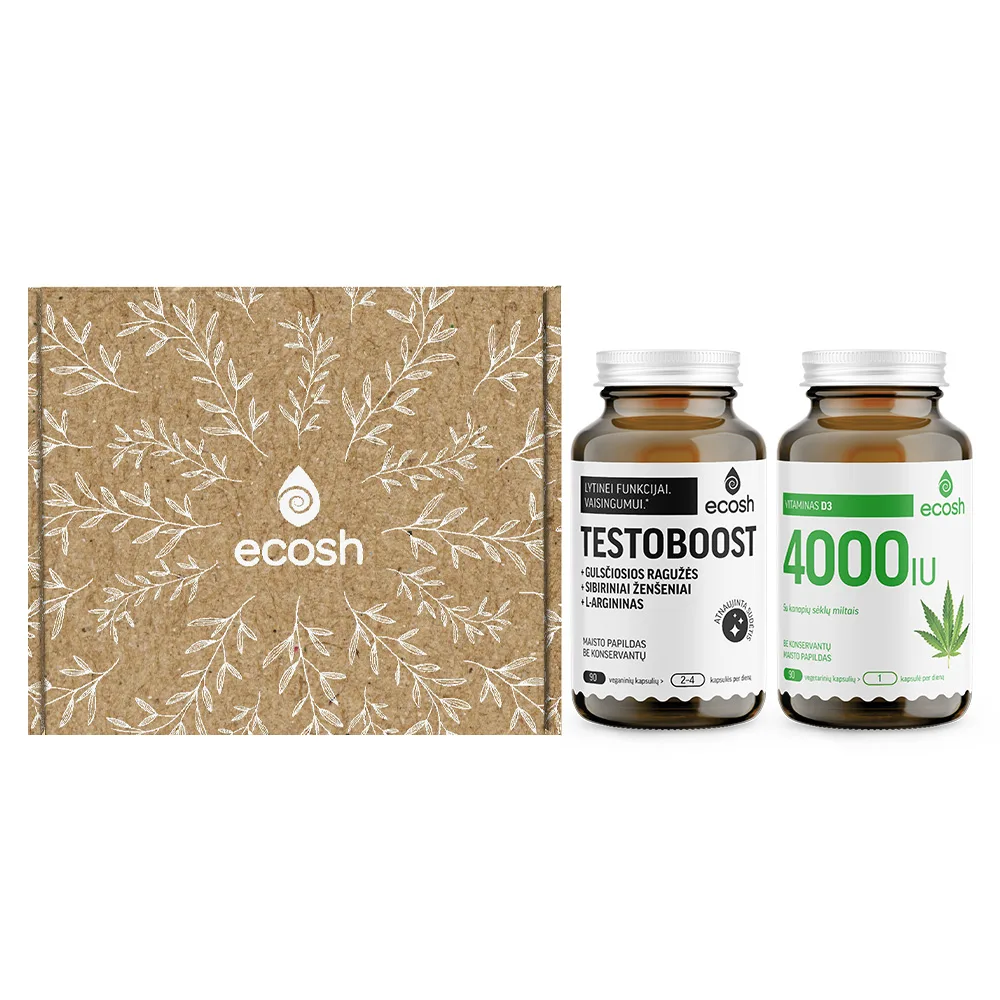 ECOSH Rinkinys JAM: Testoboost, 90 kaps. + Vitaminas D3, 4000TV, 90 kaps.